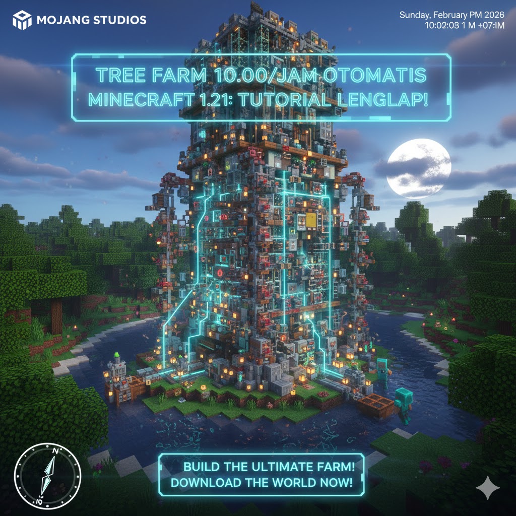 Tree Farm 10.000 Log/Jam Otomatis Minecraft 1.21: Tutorial Lengkap!